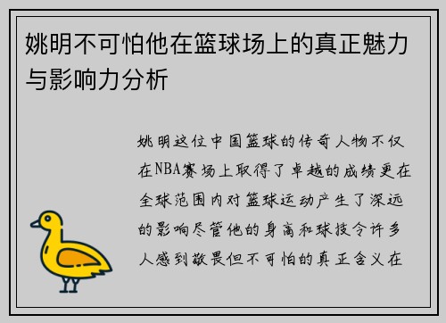 姚明不可怕他在篮球场上的真正魅力与影响力分析